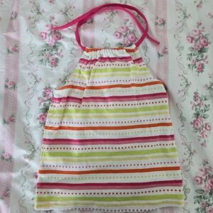 Gymboree White Halter Neck Tie Top with Pink & Green Accents